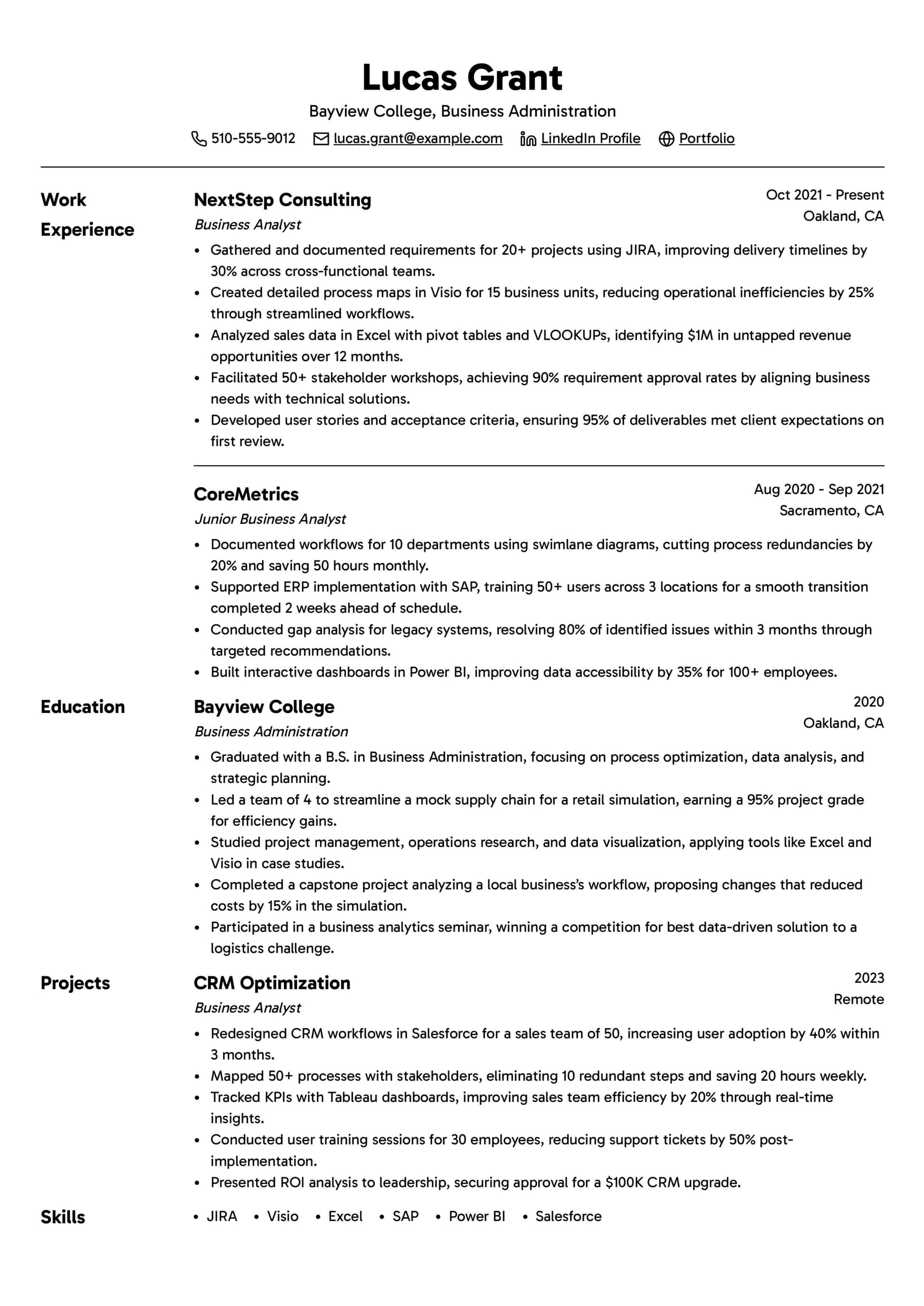Business Analyst Resume Example Template 1