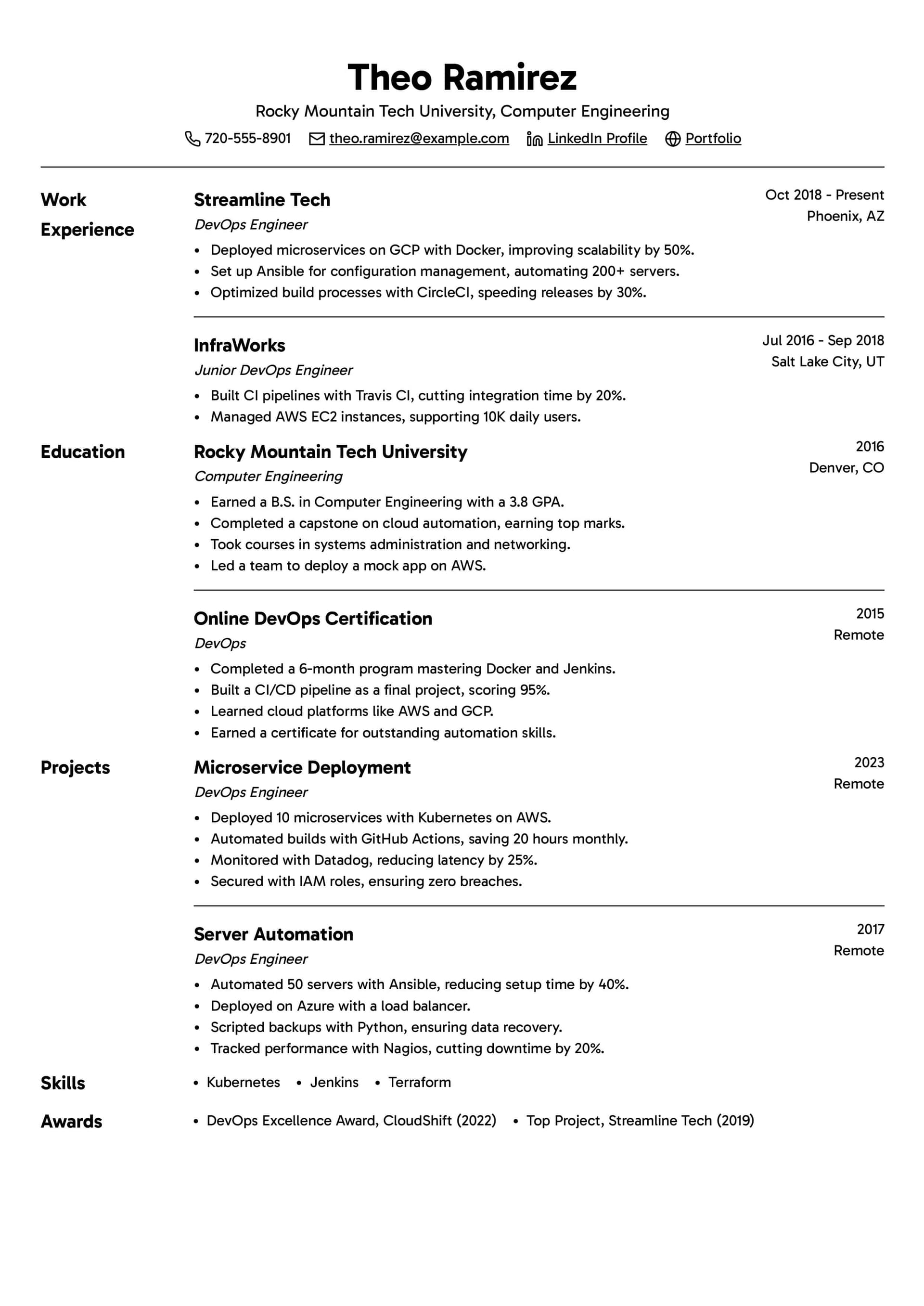 DevOps Engineer Resume Example Template 1