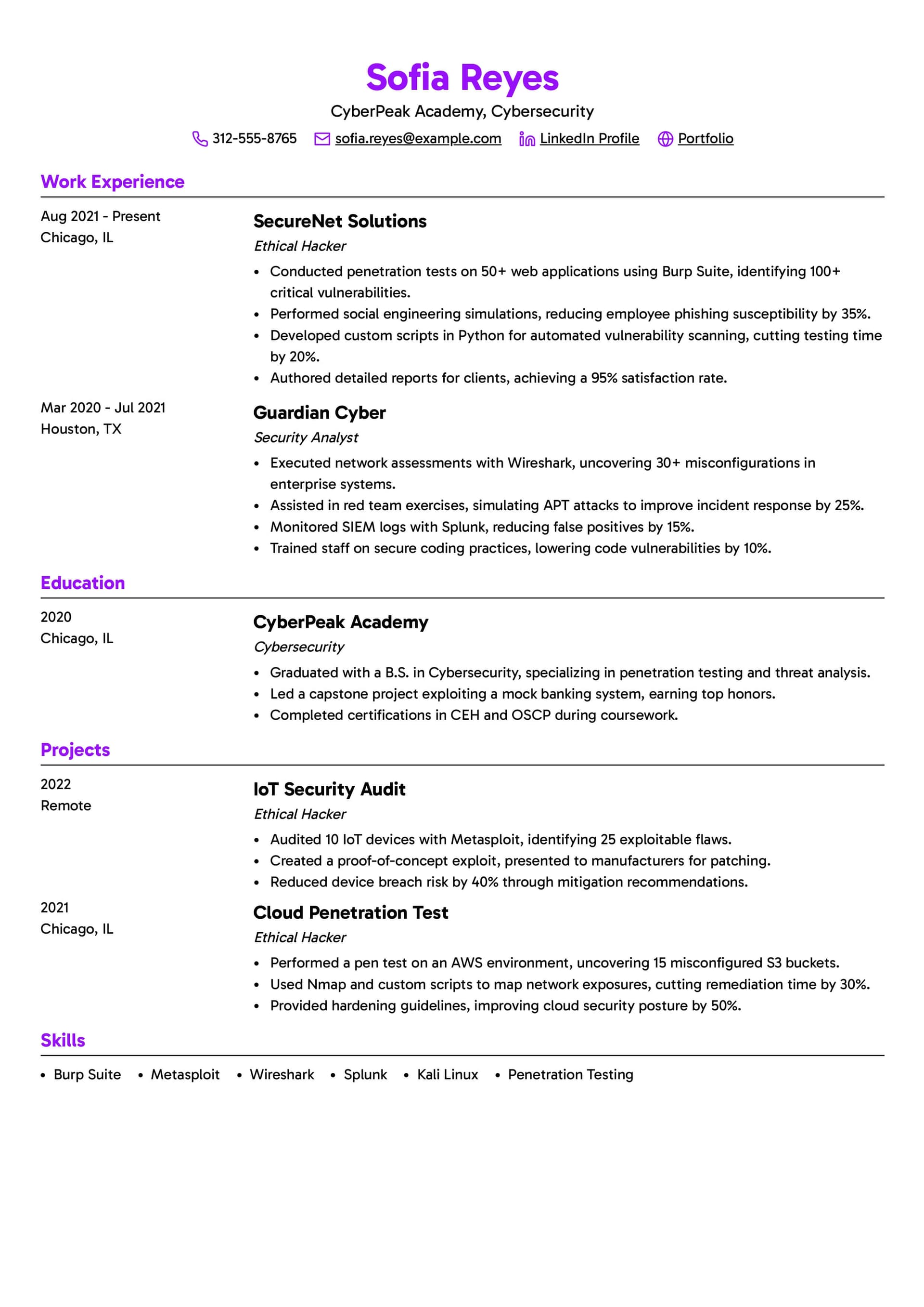 Ethical Hacker Resume Example Template 1