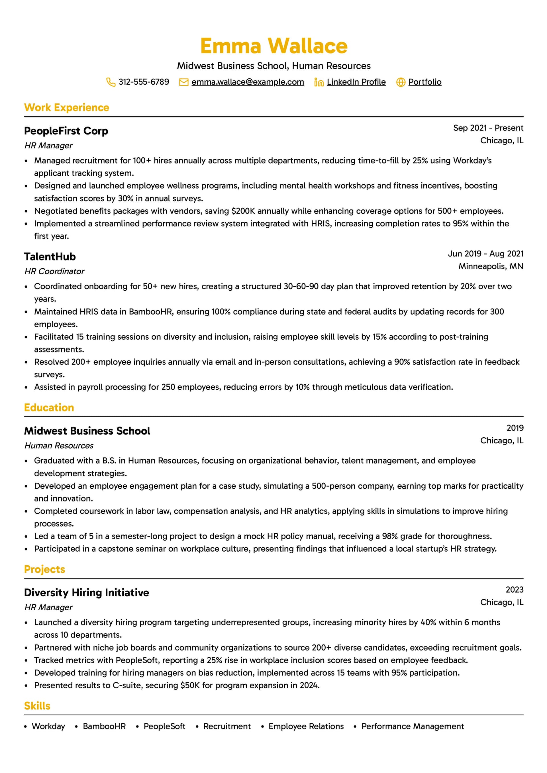 HR Manager Resume Example Template 1