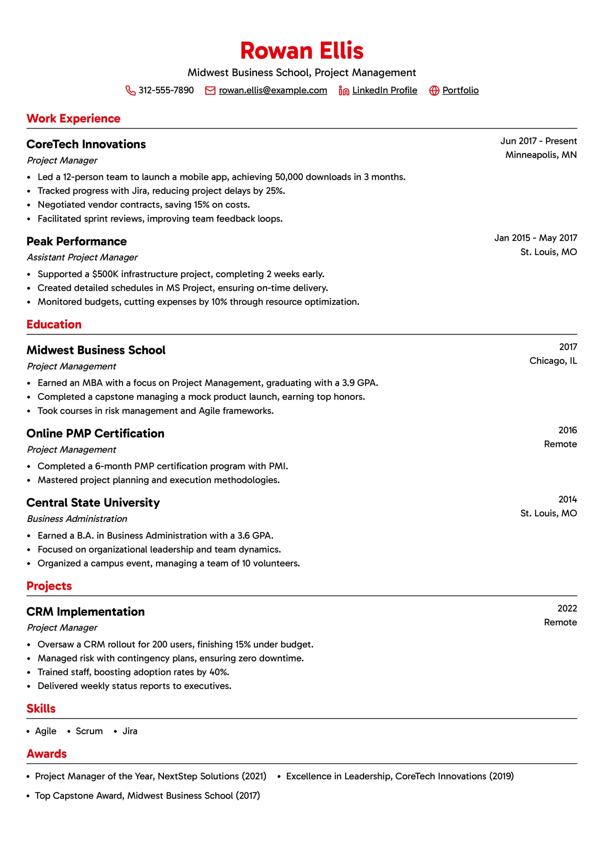 Project Manager Resume Example Template 1