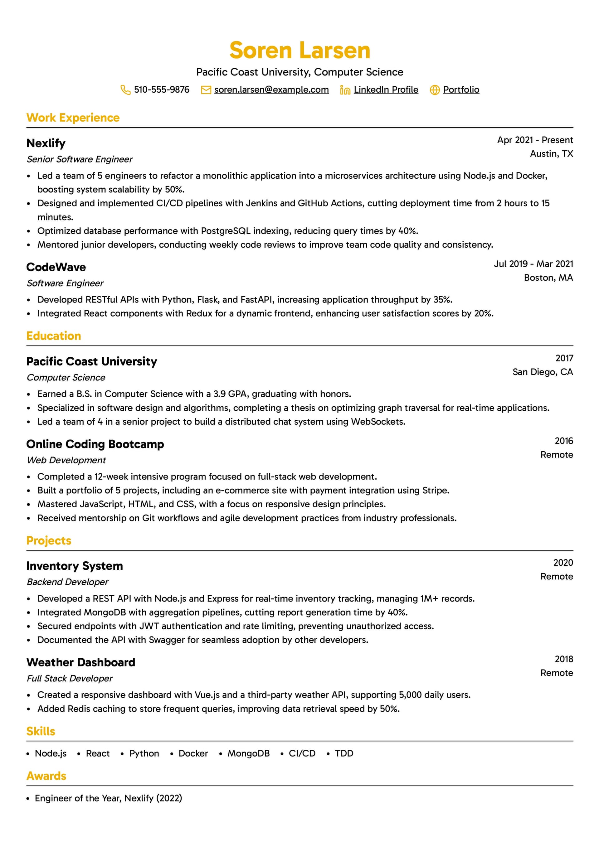 Software Engineer Resume Example Template 1